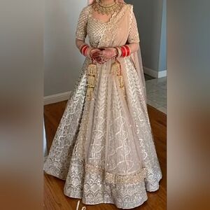 Custom-Made Elegant Cream Lehenga Choli & Jewelry